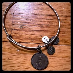 Alex and Ani S initial silver charm bangle